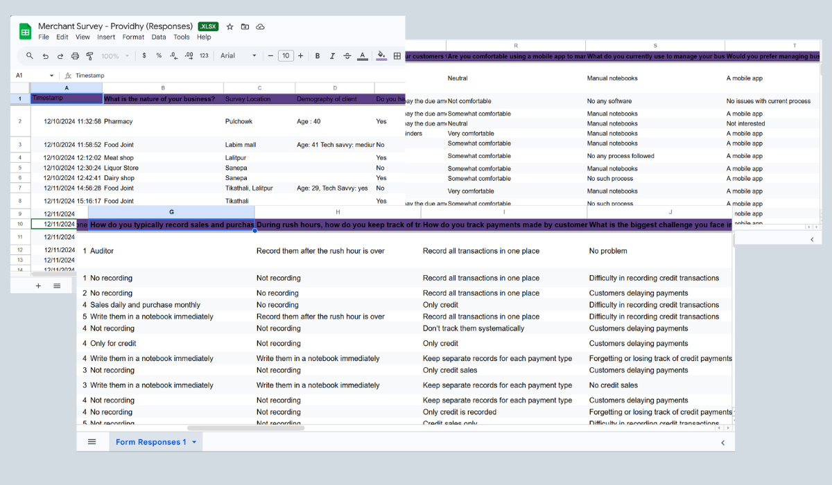 Merchant Survey Responses spreadsheet