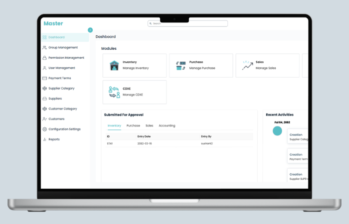 Old Master Dashboard with module cards