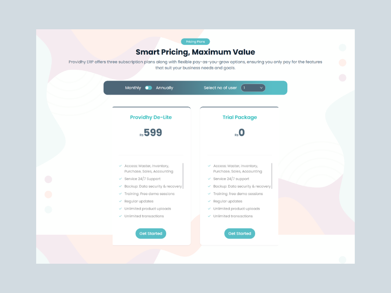 Old Providhy pricing page