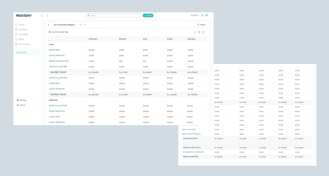 VAT Summary Report with Nepali fiscal calendar